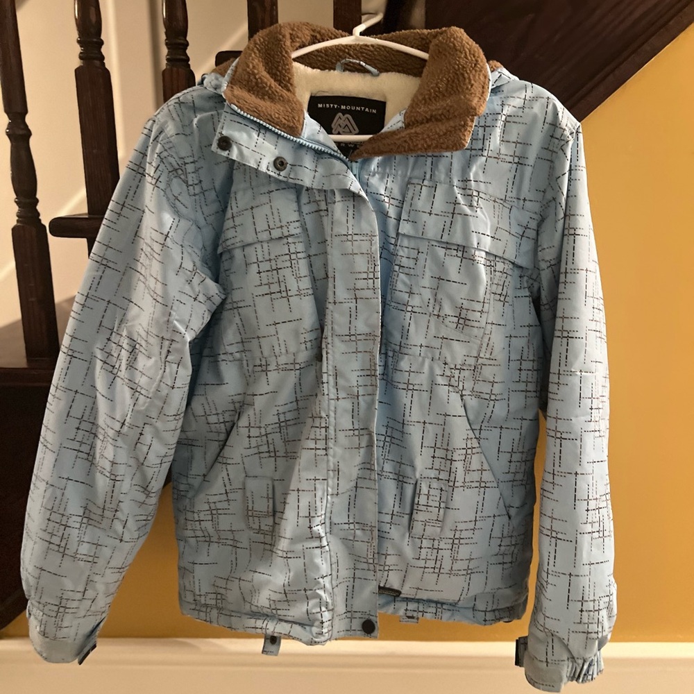 Women's Blue Patterned Puffer Jacket